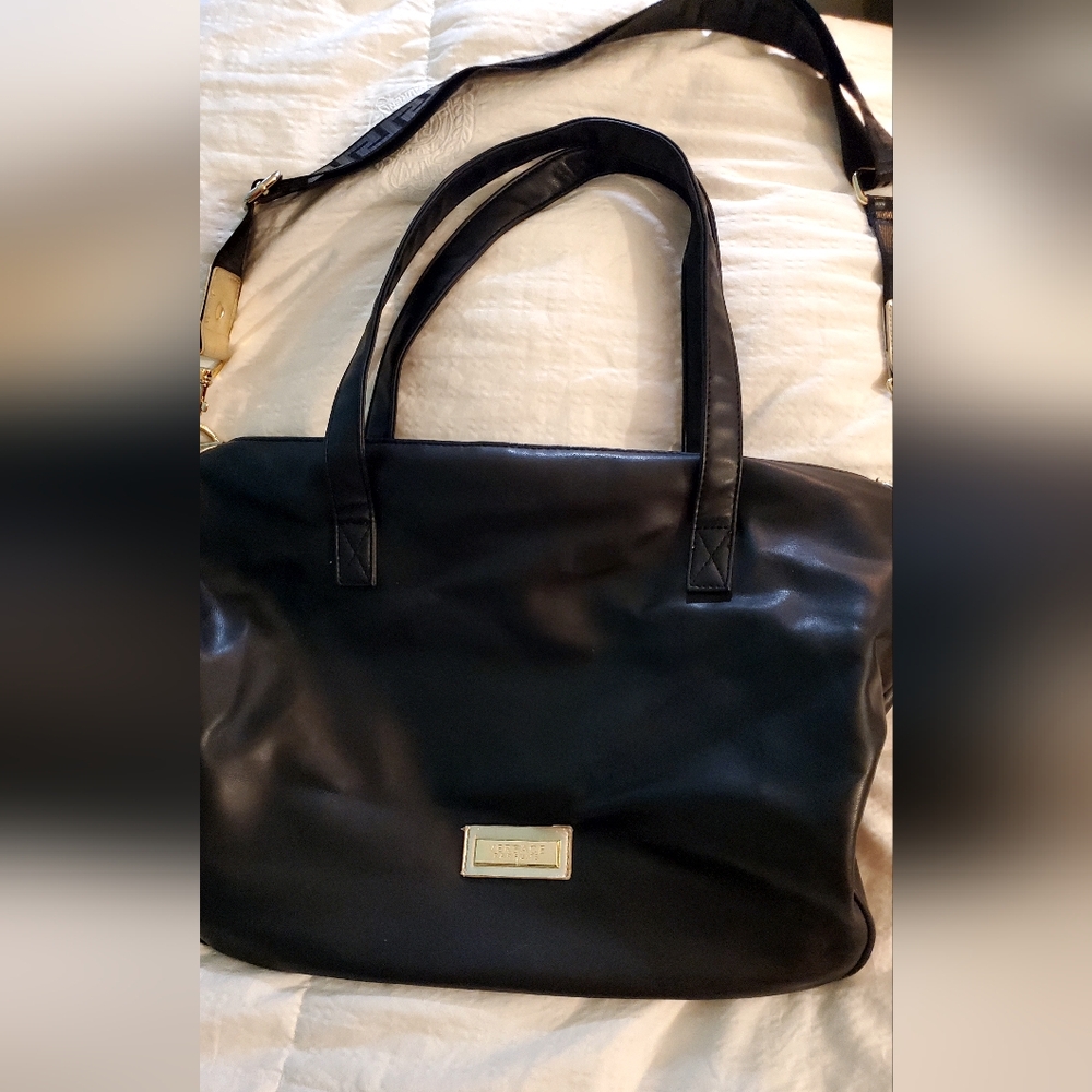 Versace Black Vegan Leather Tote with Structured Sides